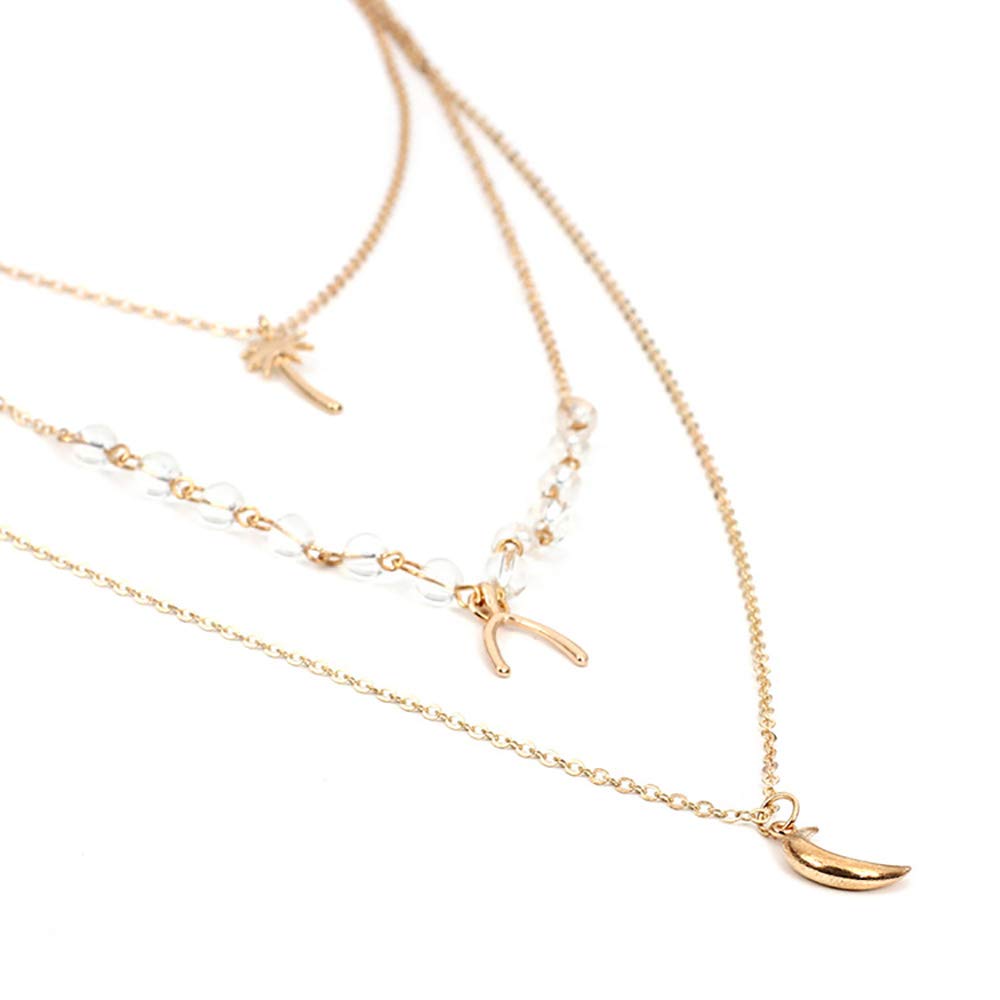 DoubleNine Boho Layered Necklace Crescent Pendant Charm Jewelry Retro Accessories for Women Girls Beauty & Personal Care Doubnine