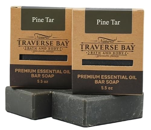 Traverse Bay Bath and Body Pine Tar Natural Soap, Essential Oil, Smokey Pine Orange Peppermint Scent, for Dry Skin and Psoriasis, 2 Bars, 11+ oz Beauty & Personal Care Traverse Bay Bath and Body