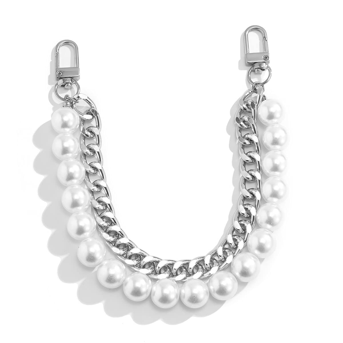 Xerling Short Pearl Bead Purse Handle Chain Heavy Chunky Cuban Handbag Chain Purse Replacement Strap Layered Bag Decoration Accessories Women (Silver) Beauty & Personal Care Xerling