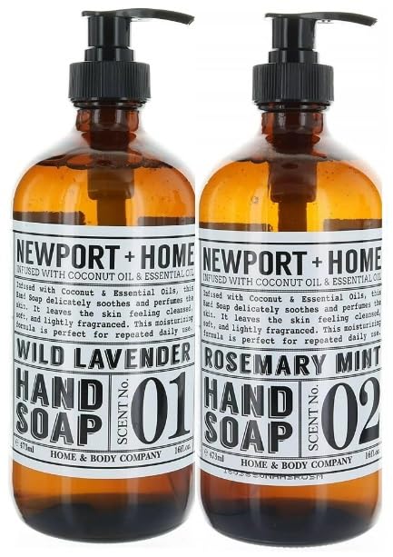 Energetic Pairing: 2-Pack Reusable Glass Bottles, Newport & Home Hand Soap - Wild Lavender and Rosemary Mint Infused with Essential Oil - 16 Fl oz Beauty & Personal Care Tipiak