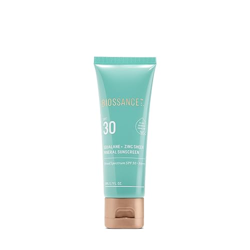 Biossance Squalane + Zinc Sheer Mineral Sunscreen Lotion - Broad-Spectrum SPF 30 with Zinc Oxide and Ectoin - Weightless with Non-Greasy, Dewy Finish Beauty & Personal Care BIOSSANCE