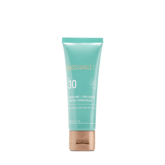 Biossance Squalane + Zinc Sheer Mineral Sunscreen Lotion - Broad-Spectrum SPF 30 with Zinc Oxide and Ectoin - Weightless with Non-Greasy, Dewy Finish Beauty & Personal Care BIOSSANCE