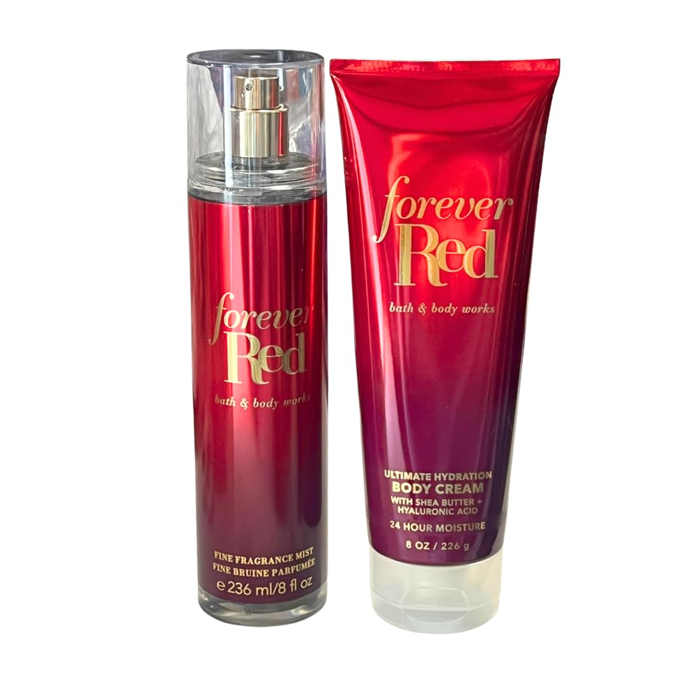 Bath & Body Works FOREVER RED Fine Fragrance Mist & Ultimate Hydration Body Cream 2pc Gift Set with a Red Bow for Holidays - Full Size Beauty and Personal Care Bath & Body Works