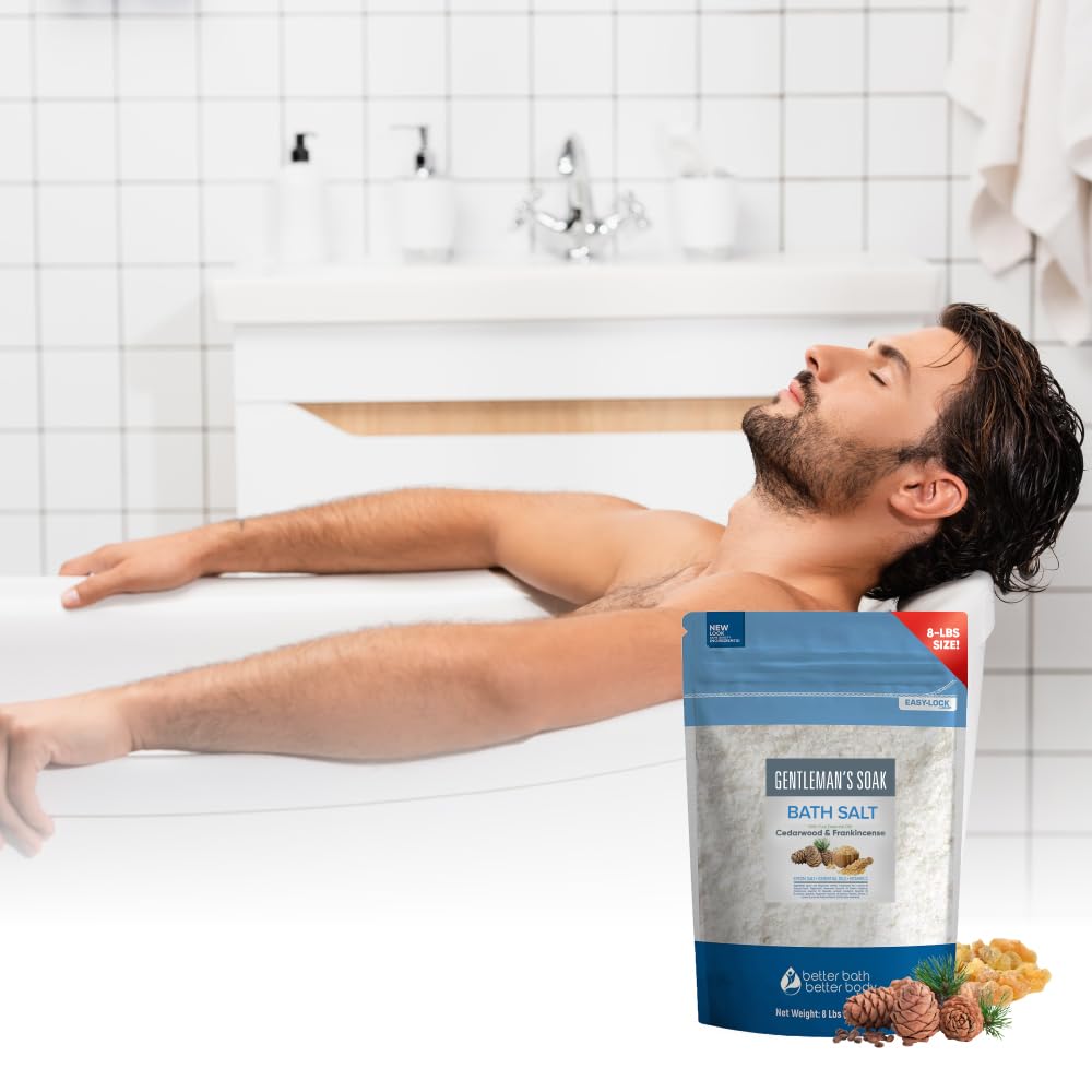 Gentleman's Bath Salt 128 Ounces Epsom Salt with Natural Cedarwood, Frankincense, Eucalyptus and Peppermint Essential Oils Plus Vitamin C in BPA Free Beauty & Personal Care Better Bath Better Body