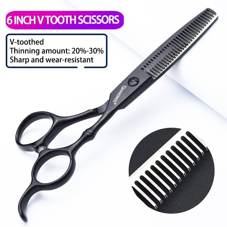 SHARONDS 6/7 Inch Professional 440C Hair Cutting Scissor Salon Hairdressing Thinning Shears Perfect for Barber and Home Use (6 in tooth)