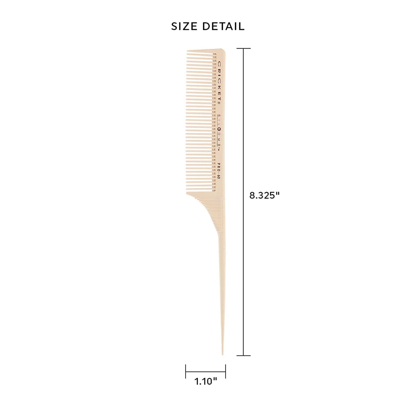 Cricket Silkomb Pro-60 Medium Tooth Rattail Comb - Japanese-Made, Silicone-Injected Design with Seamless Teeth for Precision Sectioning, Teasing Beauty & Personal Care Cricket