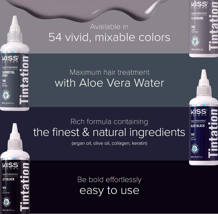 Red by Kiss Tintation Semi-Permanent Hair Color, Aloe Vera Water Based, Argan Oil, Olive Oil, Collagen & Keratin, Long-Lasting Color Dye (Mystic Beauty & Personal Care Red By Kiss