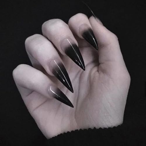 SINHOT Stiletto Press on Nails Extra Long Fake Nails with Glue Glossy False Nails with Black Gradient Designs Full Cover Almond Acrylic Nail 24pcs Beauty & Personal Care SINHOT
