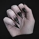 SINHOT Stiletto Press on Nails Extra Long Fake Nails with Glue Glossy False Nails with Black Gradient Designs Full Cover Almond Acrylic Nail 24pcs Beauty & Personal Care SINHOT