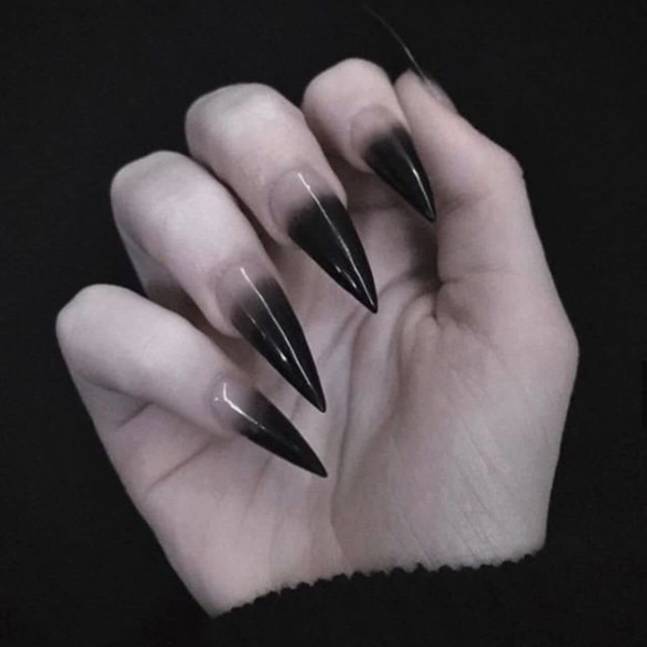 SINHOT Stiletto Press on Nails Extra Long Fake Nails with Glue Glossy False Nails with Black Gradient Designs Full Cover Almond Acrylic Nail 24pcs Beauty & Personal Care SINHOT