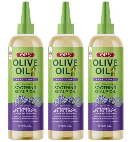 ORS Olive Oil Braidzone Soothing Scalp Oil with Lavender, Acai & Biotin for Nourishment 4.3 oz (Pack of 3) Beauty & Personal Care ORS
