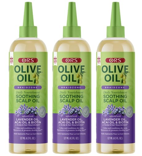 ORS Olive Oil Braidzone Soothing Scalp Oil with Lavender, Acai & Biotin for Nourishment 4.3 oz (Pack of 3) Beauty & Personal Care ORS