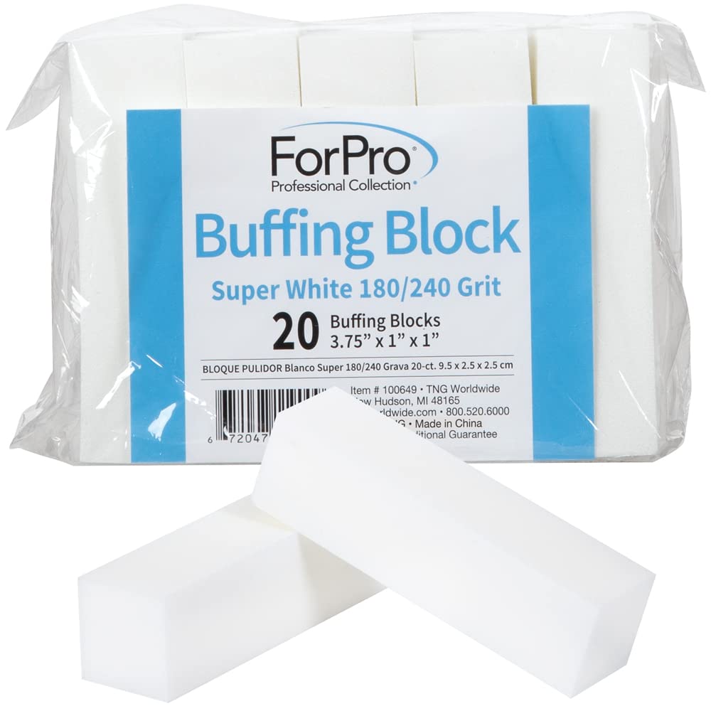 ForPro Professional Collection Buffing Block, Super White, 180/240 Grit, Four-Sided Manicure and Pedicure Nail Buffer, 3.75" L x 1" W x 1" H, 20-Count Beauty & Personal Care ForPro Professional Collection