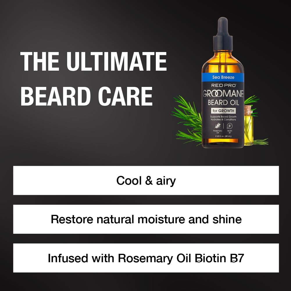 Red by Kiss Groomane Beard Oil, Rosemary Oil & Biotin, Promotes Full, Healthy Look Beard Strengthen Facial Hair, Reduces Breakage (3 fl.oz, Sea Beauty and Personal Care Red by Kiss