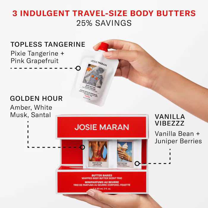 Josie Maran Butter Babies 3-Piece Body Butter Minis Kit | Whipped Argan Oil Body Butter Trio Cream | Hydrating and Moisturizing | 3 x 60 mL 2 fl. oz. Beauty & Personal Care Josie Maran
