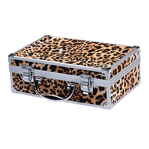 Cameo Cosmetics Premium 51pc Beauty Case Make Up Set with Reusable Aluminum Leopard Case - Eyeshadows, Lipsticks, Blushers, Lip Glosses, Brushes,