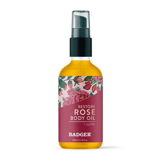 Badger Rose Body Oil, 100% Organic Rose Scented Body Oil, All Natural Body Moisturizer, Organic Jojoba & Rose Oils Soothe Dry Skin, 4 fl oz Glass Beauty & Personal Care Badger