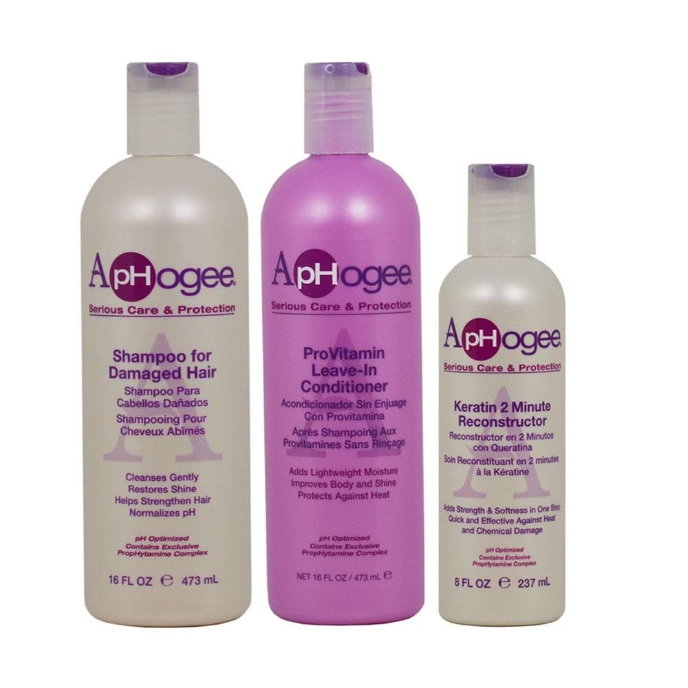 ApHogee Shampoo for Damaged Hair 16 Fl Oz, ProVitamin Leave-In Conditioner 16 Fl Oz, Keratin 2 Minute Reconstructor 8 Fl Oz Set Beauty & Personal Care Aphogee