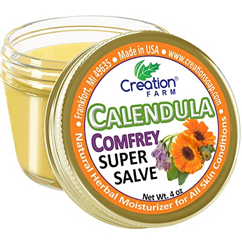 Calendula Comfrey Super Salve by Creation Farm, Herbal Balm, Moisturizer, and Ointment with No Gluten, Soy, GMO or Parabens, Made in USA Comforts many Beauty and Personal Care Creation Pharm