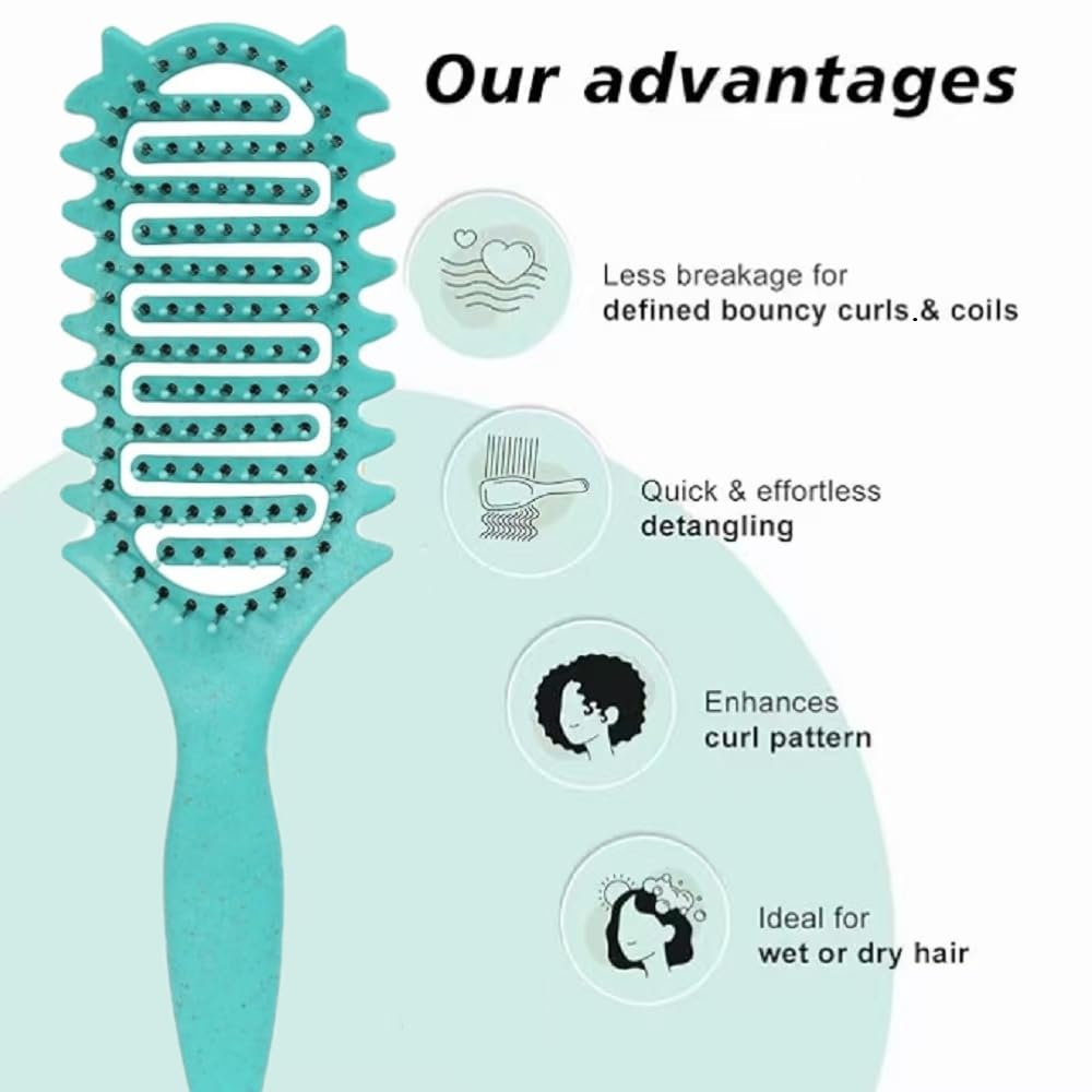 New Curl and Styling Brush for Defining Curly Hair - 2025 Vented Detangling for Wet for Combing Men's and Women's Curls, Reduces Pulling and