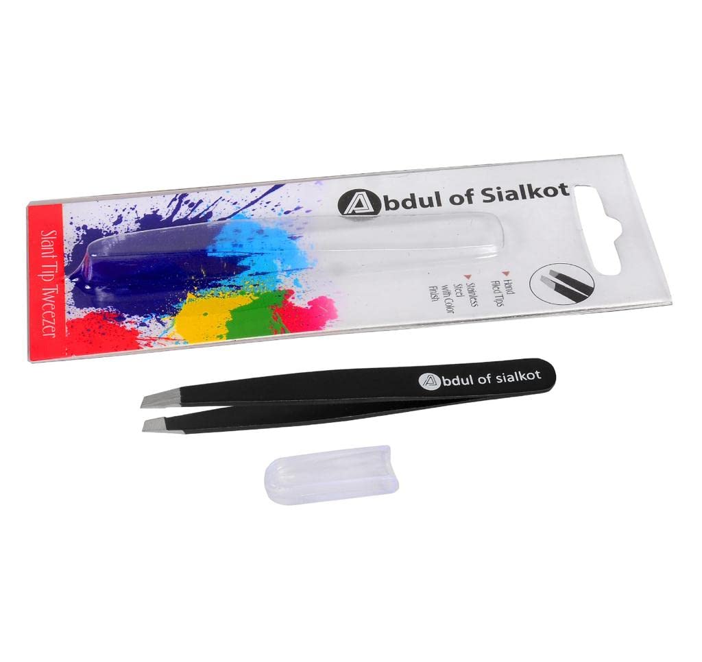 Abdul of Sialkot Tweezers for Eyebrows -Slant Tip Professional Stainless Steel Eyebrow Tweezers for Women & Men - Great Precision on Brow, Facial Hair Beauty & Personal Care Abdul of Sialkot