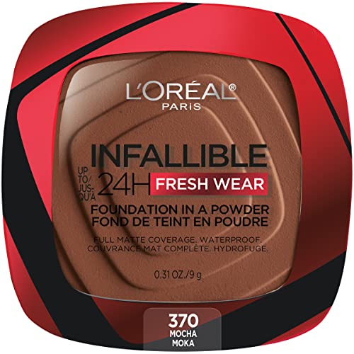 L'Oreal Paris Makeup Infallible Fresh Wear Foundation in a Powder, Up to 24H Wear, Waterproof, Mocha, 0.31 oz. (Packaging May Vary)
