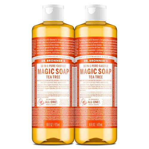 Dr. Bronner's Pure-Castile Magic Soap Liquid (Tea Tree, 16 Ounce, 2-Pack)-Made with Regenerative Organic Certified Oils, 18-in1 Uses: Face, Hair, Hand Beauty & Personal Care Dr. Bronner's