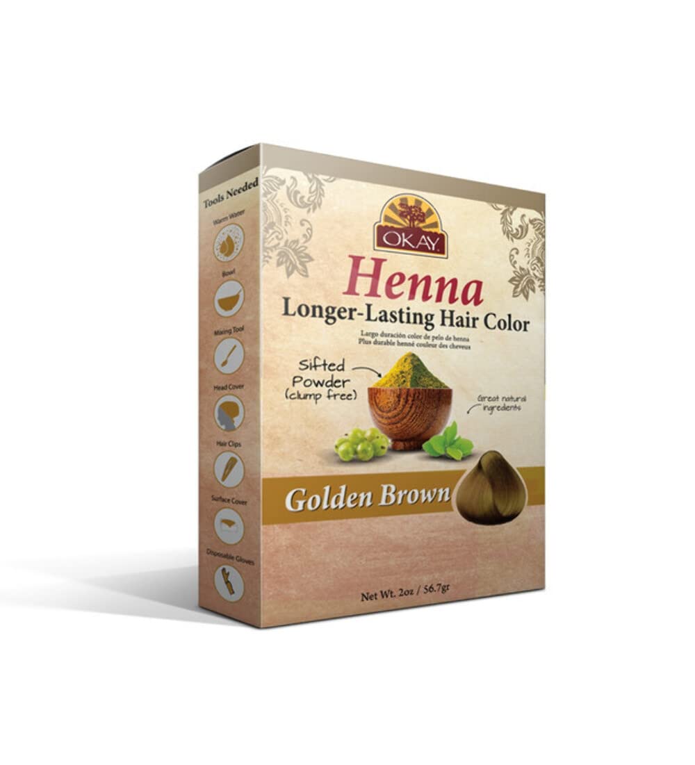 OKAY Pure Naturals Henna Hair Color Golden Brown 2oz - Natural Herbal Hair Dye for Gray Coverage, Long-Lasting Color, Conditions & Strengthens Hair Beauty & Personal Care OKAY