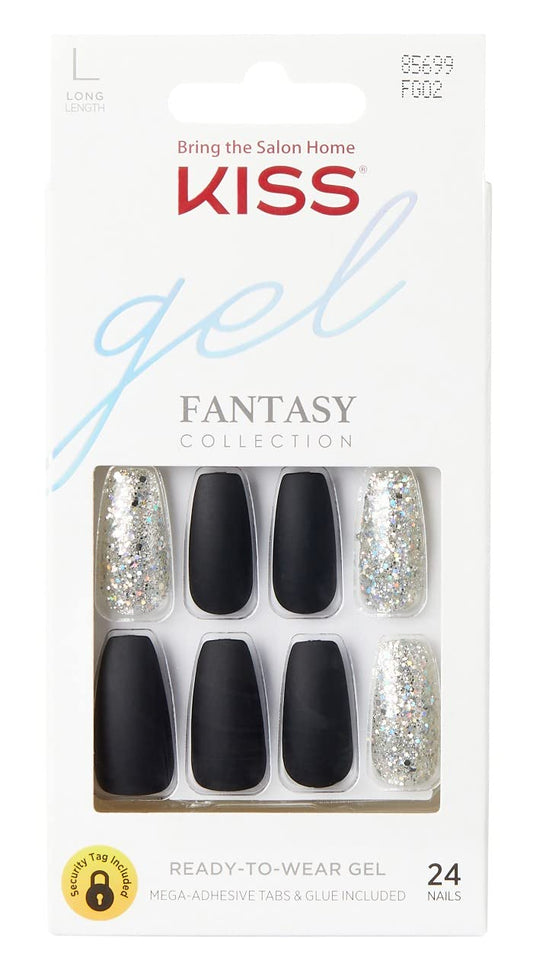 Kiss Gel Fantasy Collection 24 Count Blk/Sparkle Long Length (Pack of 3) Beauty and Personal Care KISS