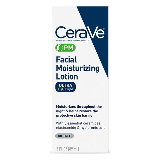 CeraVe PM Facial Moisturizing Lotion | Night Cream with Hyaluronic Acid and Niacinamide | Ultra-Lightweight, Oil-Free Moisturizer for Face | 3 Ounce Beauty & Personal Care CeraVe