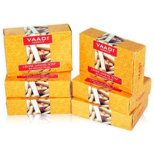Vaadi Herbals Sandalwood Oil Bar Soap - Handmade Herbal Soap with 100% Pure Essential Oils - ALL Natural - Each 2.65 Ounces - Pack of 6 (16 Ounces) Beauty & Personal Care Vaadi Herbals