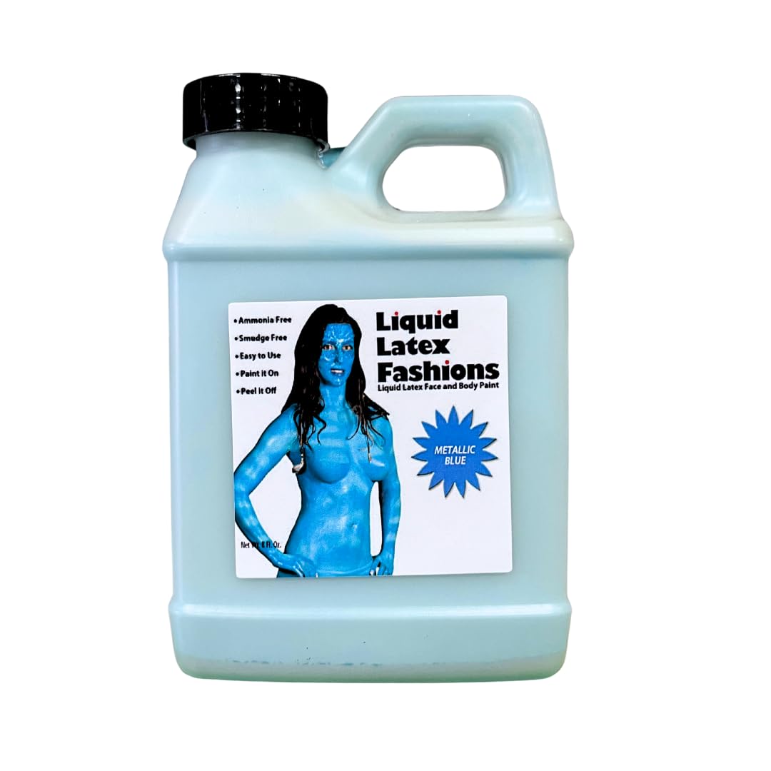 Metallic Blue 8 Oz - Liquid Latex Face and Body Paint Ammonia Free, Cosplay Avatar Shimmery Blue Sparkle Peel Off Paint Beauty & Personal Care Liquid Latex Fashions