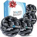 SHOWER BOUQUET Loofah-Charcoal Bath-Sponge-4-Pack // Extra-Large 75g Soft Mesh Black Loofa Lufa Loufa Luffa Puff Set/Exfoliating Body Scrubber Beauty & Personal Care Shower Bouquet
