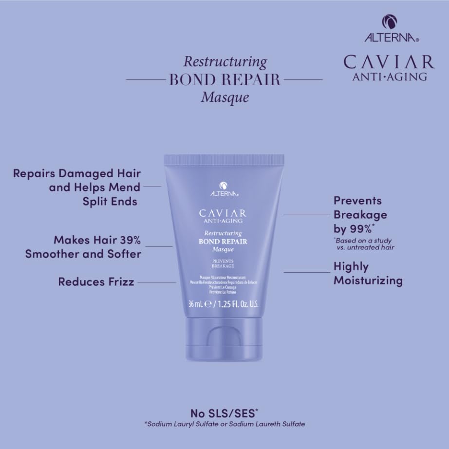 Alterna Haircare CAVIAR Anti-Aging Restructuring Bond Repair Travel Kit - Shampoo, Conditioner, Masque | Strengthens and Protects Damaged Hair Beauty & Personal Care Alterna