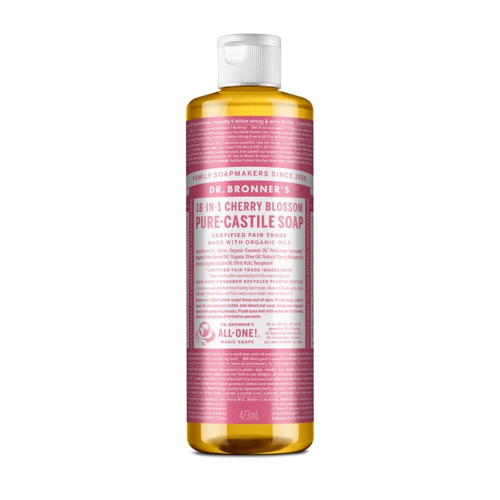 Dr. Bronner's Pure-Castile Magic Liquid Soap (Cherry Blossom, 16 Ounce) - Made with Regenerative Organic Certified Oils, 18-in1 Uses: Face, Hair, Hand Beauty & Personal Care Dr. Bronner's