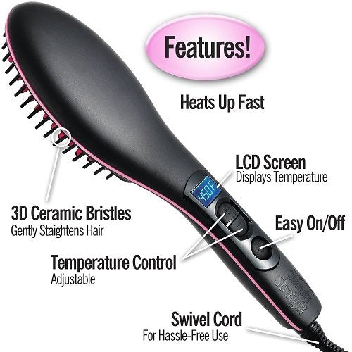 Simply Straight Ceramic Hair Straightening Brush, Black/Pink Beauty & Personal Care Ontel