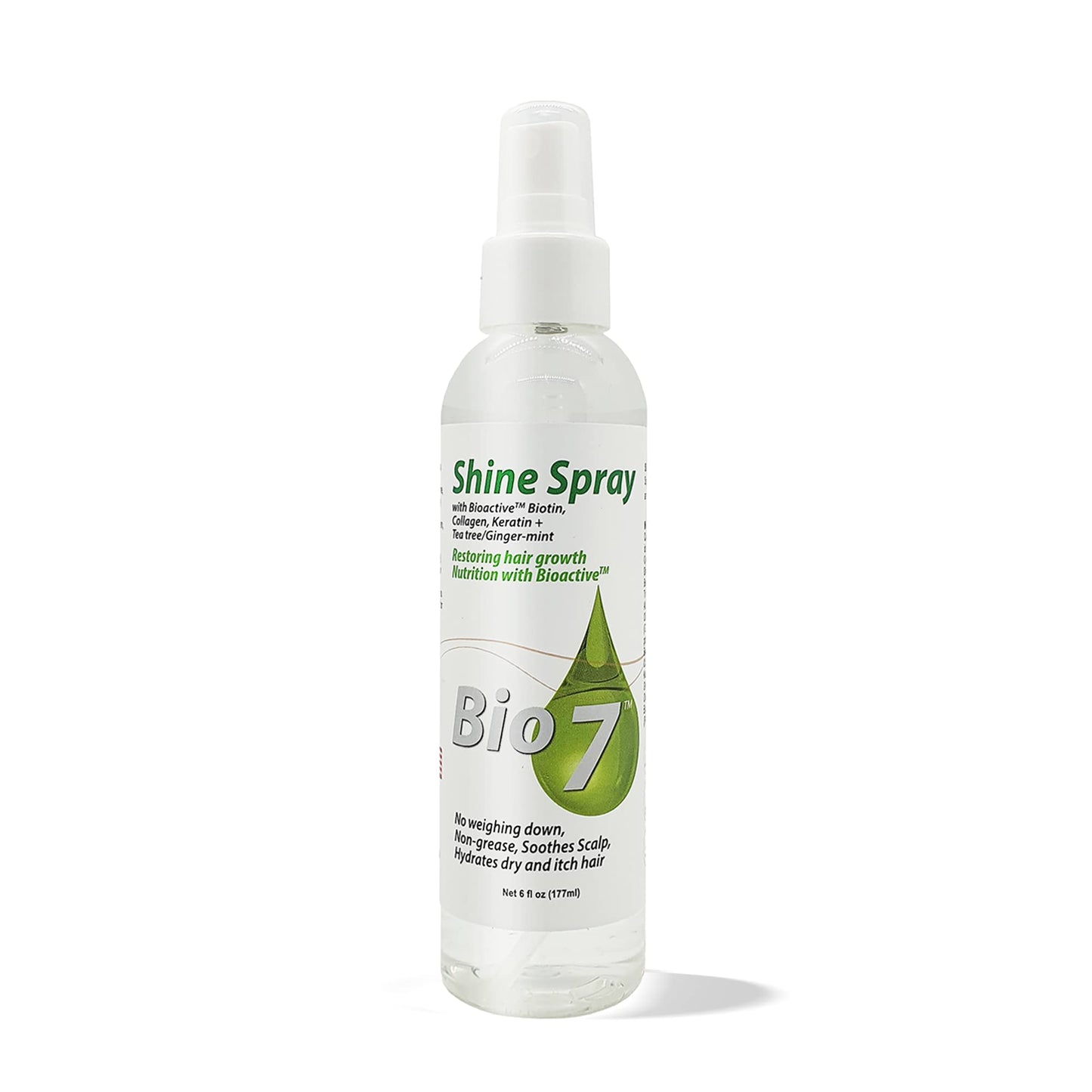 BIO7 SHINE SPRAY W/ BIOACTIVE BIOTIN, COLLAGEN, KERATIN + TEA TREE/GINGER-MINT - 6 Fl Oz - Leave Natural Hair, Wigs, and Weaves with a Glossy Shine Beauty & Personal Care By Natures