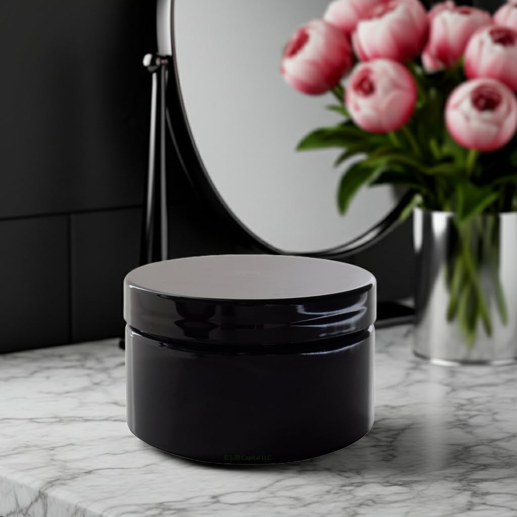 8 oz Black PET Plastic Refillable Low Profile Jar with Black Lid (6 Pack) Beauty & Personal Care JUVITUS