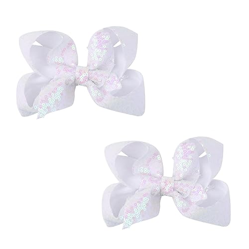 AMYDECOR 6 Inch White Sparkly Glitter Sequin Hair Bows for Girls Toddlers Kids Children Teenage (2PCS) Beauty & Personal Care AMYDECOR