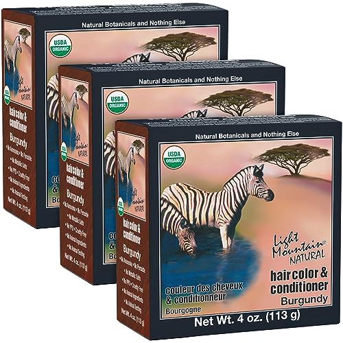 Light Mountain Henna Hair Color & Conditioner - Burgundy Hair Dye for Men/Women, Organic Henna Leaf Powder and Botanicals, Chemical-Free Beauty & Personal Care LIGHT MOUNTAIN