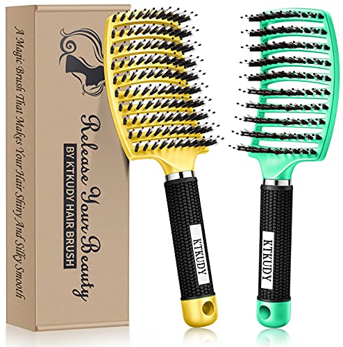 KTKUDY Detangling Brush Getting Knots Out without Pain - Boar Bristles HairBrush Make Hair Shiny & Healthier Vented Detangler Brush for Women Men Kids Beauty & Personal Care KTKUDY