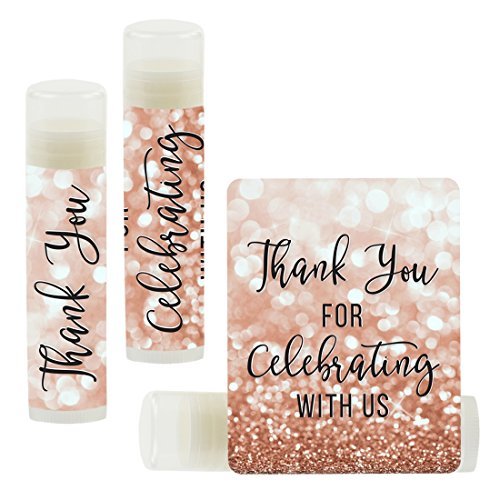 Andaz Press Bridal Shower Bachelorette Party Lip Balm Party Favors, Faux Rose Gold Glitter Shimmer, Thank You for Celebrating With Us, Bridesmaid Lip Beauty & Personal Care Andaz Press