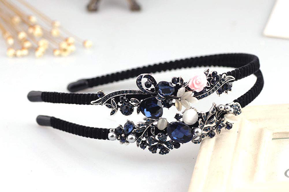 2PCS Women Lady Crystal Headband With Flower Beaded Metal Hard Headpiece Beauty & Personal Care Suoirblss