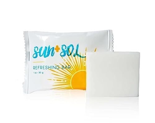 World Amenities Sun + Sol Bulk Refreshing Soap Bar With Warm Coconut & Vanilla Fragrances, Sachet Wrapped Travel Size Toiletries, Mini Hotel Beauty & Personal Care World Amenities