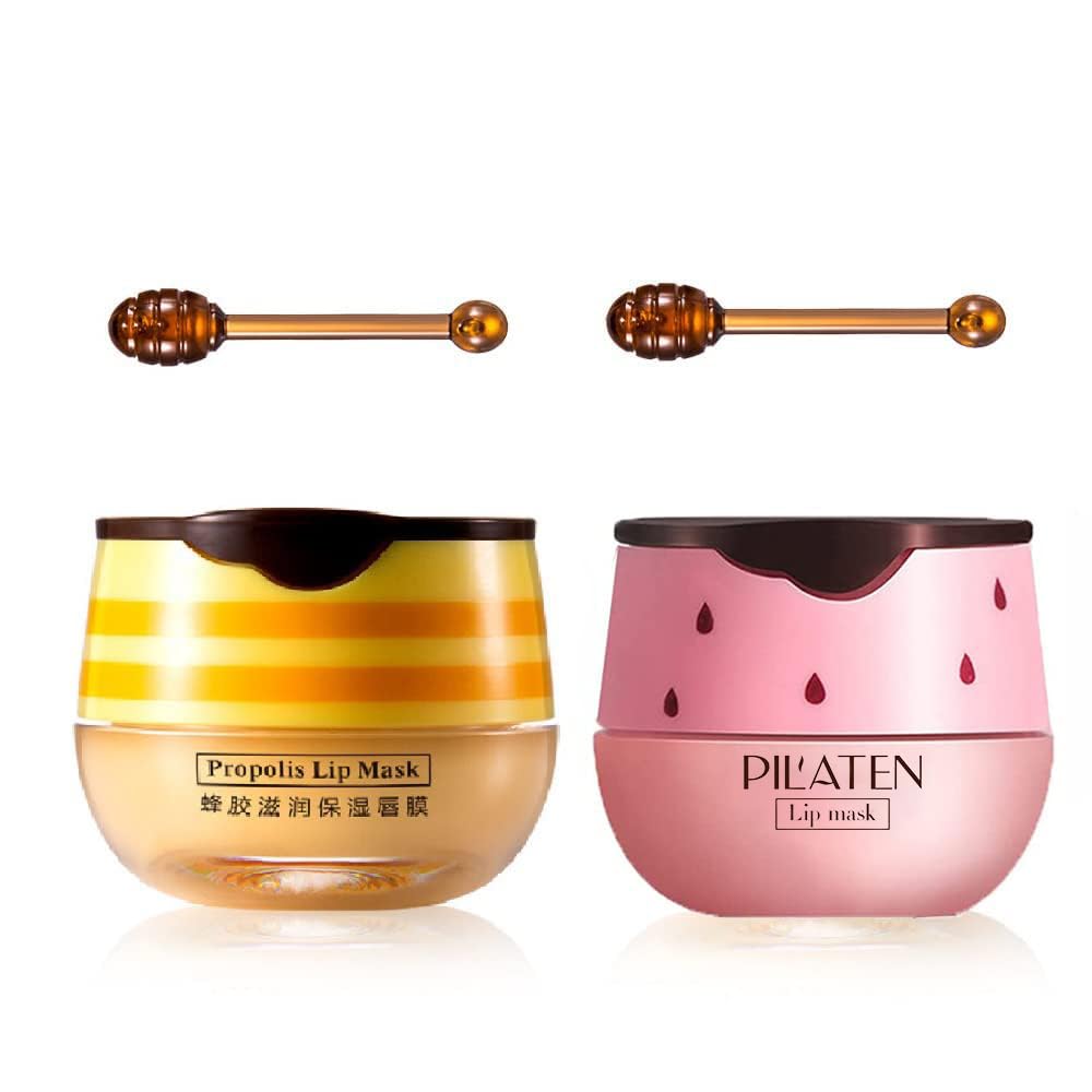 2PCS Bee Balm Honey Pot,Propolis Moisturizing Lip Mask,Hydrating & Prevention Dry and Cracked Lip Scrubs Exfoliator Beauty & Personal Care Krajiyya