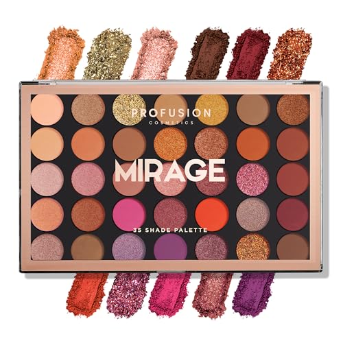 Profusion Cosmetics Mirage 35 Shade Eyeshadow Palette - Ultra-Pigmented Powder in Bright, Vibrant Colors for Stunning Eye Looks, Skin-Friendly, Vegan… Beauty & Personal Care Profusion Cosmetics