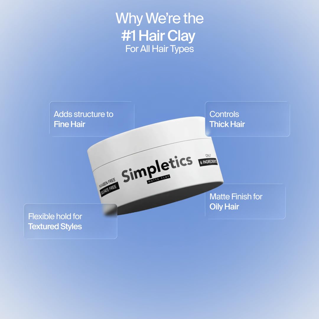 Simpletics Hair Clay for Men (Vanilla Scent) - Natural 6 Ingredient Matte Styling Clay with Beeswax & Coconut Oil - Strong Hold, Water Based Beauty & Personal Care Simpletics