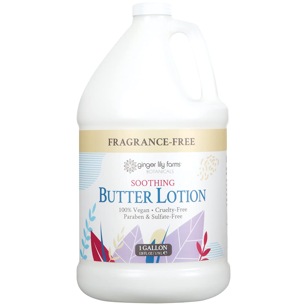 Ginger Lily Farms Botanicals Soothing Butter Lotion for Dry, Sensitive Skin, 100% Vegan & Cruelty-Free, Fragrance Free, 1 Gallon (128 fl oz) Refill Beauty & Personal Care Ginger Lily Farms