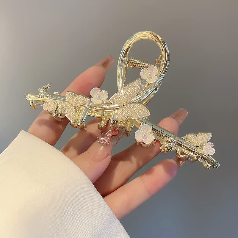Rhinestones Butterfly Hair Clips Gold Metal Hair Claw Clips Large Hair Accessories Hair Barrettes Clips for Women Strong Hold Flower Hair Clamps Beauty & Personal Care JJLFresheners
