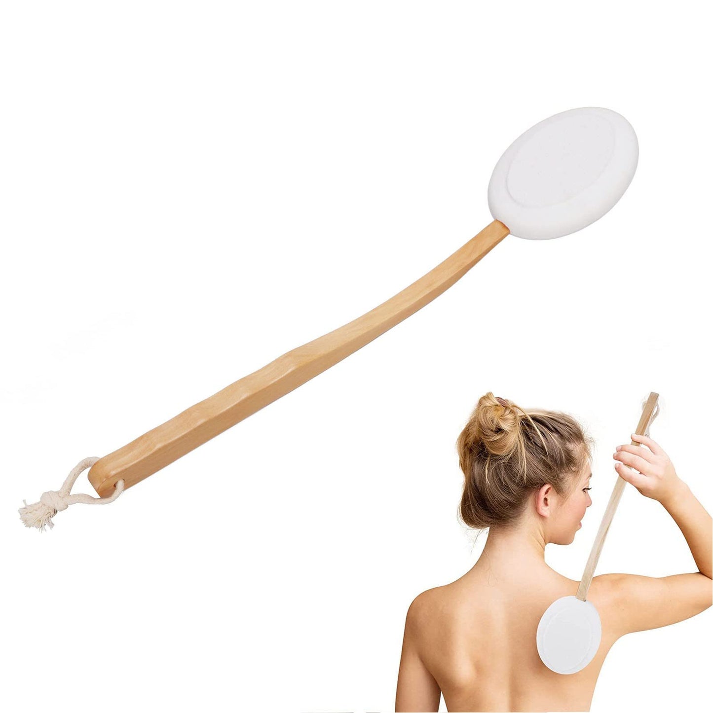 Back Lotion Applicator Long Handle Shower Brush with 6 EVA Replacement Heads, Exfoliating Body Scrubber for Hard to Areas, Non Slip Wooden Grip Beauty and Personal Care Haofy